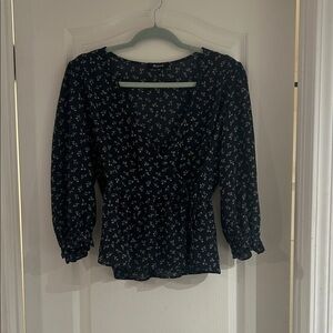 Madewell Navy Floral Wrap Blouse Size Small